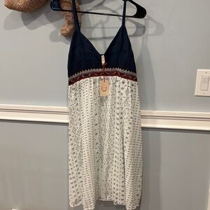 Anthropologie Raga Navy and Cream Patterned Spaghetti Strap Dress